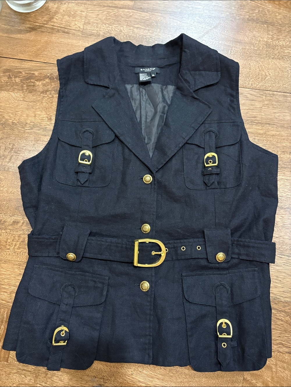 Sandro Sportswear Linen Cotton Black Vest Buckle Utility Punk Edgy XLarge